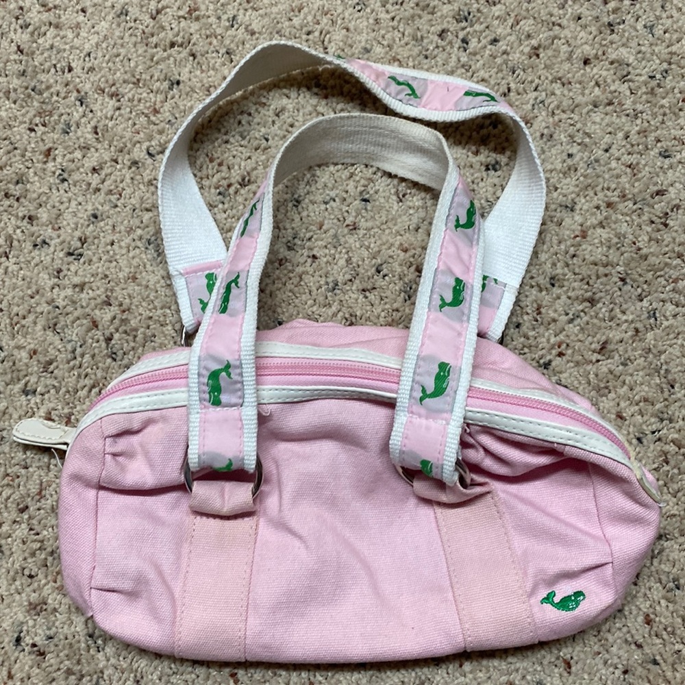 Pink and green small purse with whales
